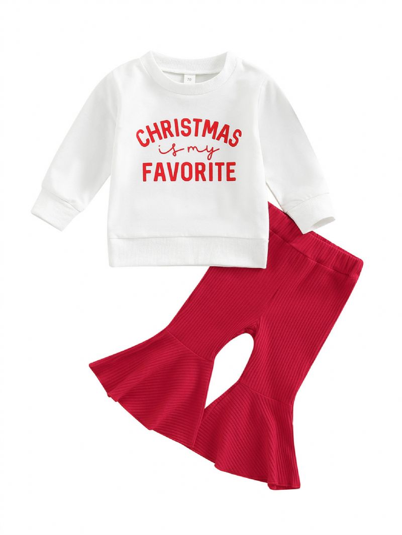 Jenter Alfabeter Print Christmas Sweatshirt & Flared Bukser Set