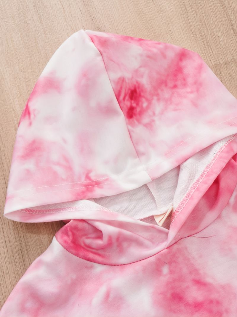 Jenter Casual Rosa Tie Dye Print Langermet Hettegenser Buksesett Høst Vinter