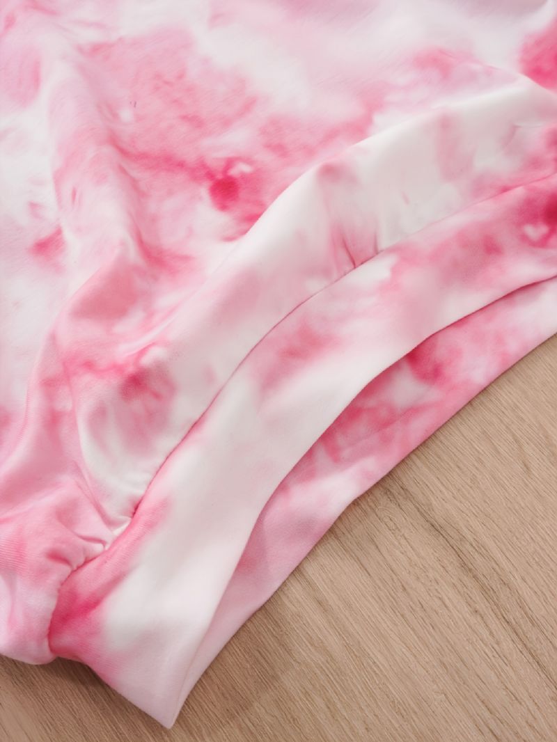 Jenter Casual Rosa Tie Dye Print Langermet Hettegenser Buksesett Høst Vinter