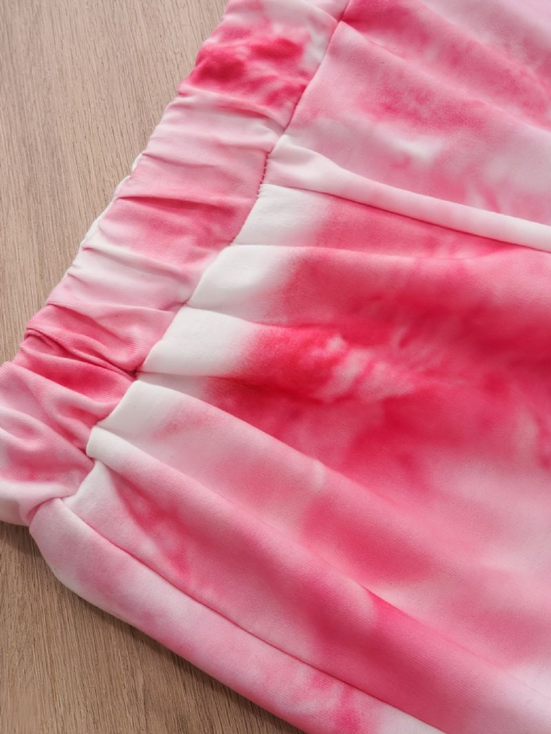 Jenter Casual Rosa Tie Dye Print Langermet Hettegenser Buksesett Høst Vinter