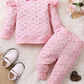 Jenter Floral Ruffle Pullover Sweatshirt + Buksesett Antrekk Babyklær