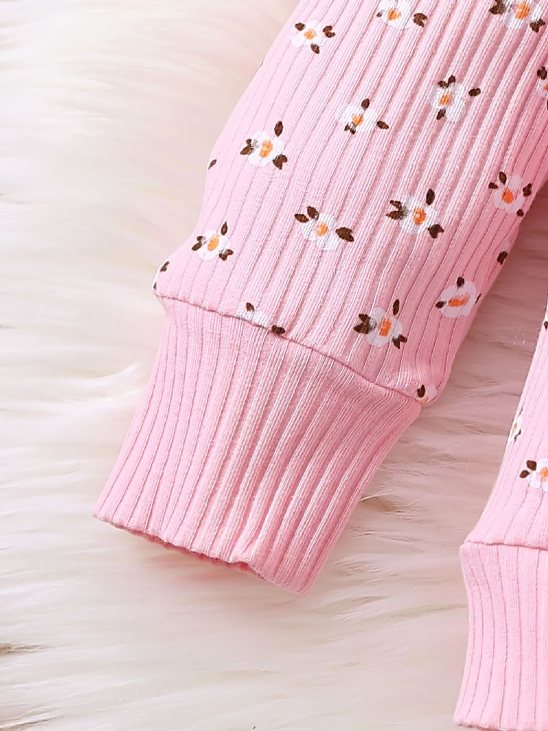 Jenter Floral Ruffle Pullover Sweatshirt + Buksesett Antrekk Babyklær