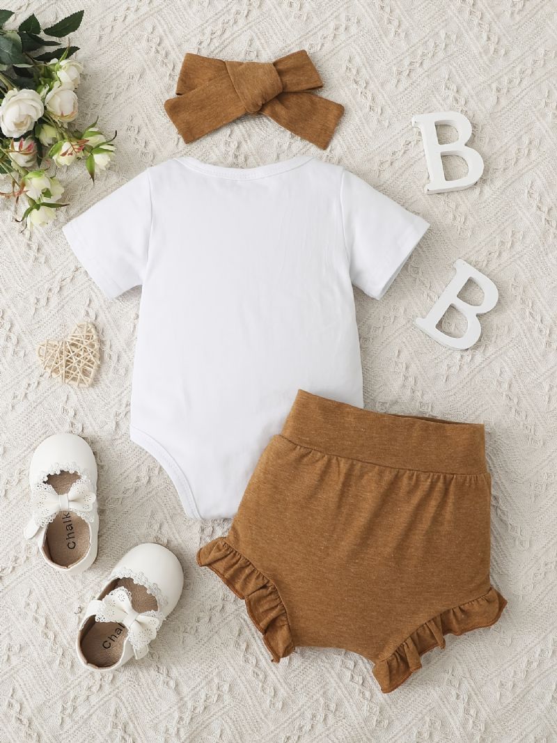 Jenter Kortermet Romper Jumpsuit + Ruffle Shorts + Pannebåndsett Babyklær