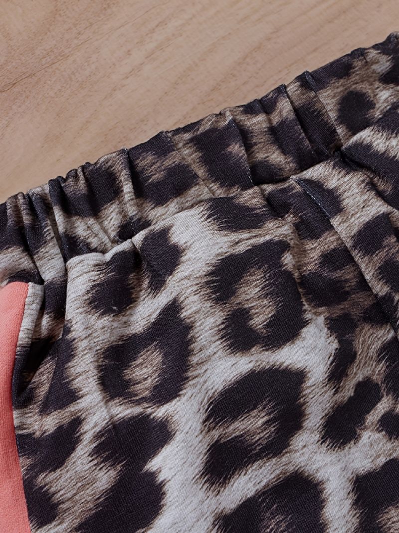 Jenter Leopard Print Color Block Sweatshirt Med Glidelås + Buksesett Babyklær