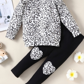 Jenter Leopard Print Pullover Topp + Hjerte Form Bukser Dress Baby Barneklær