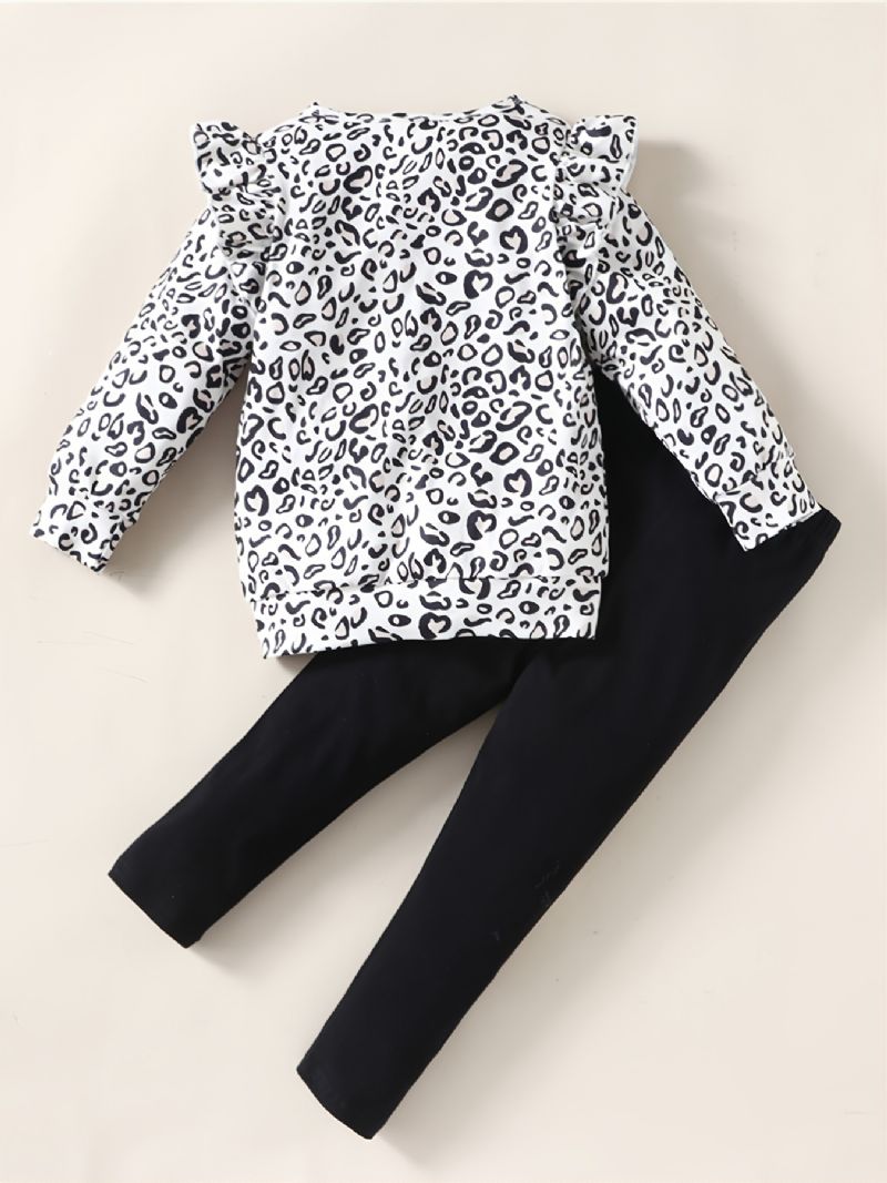 Jenter Leopard Print Pullover Topp + Hjerte Form Bukser Dress Baby Barneklær