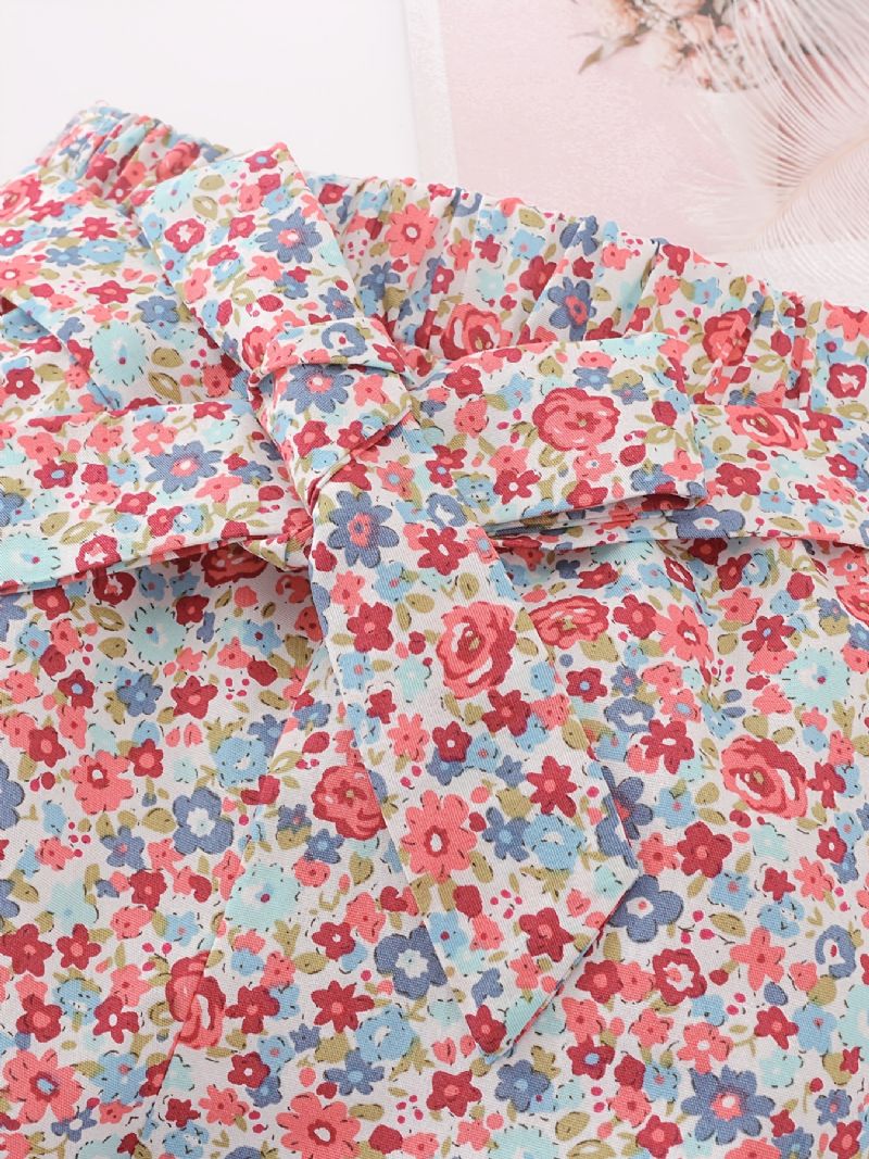 Jenter Patchword Ruffle Sleeves Romper Jumpsuit + Buksesett Babyklær