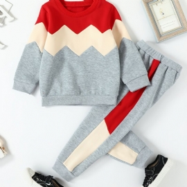 Jenter Patchwork Fleece Langermet Sweatshirt Set