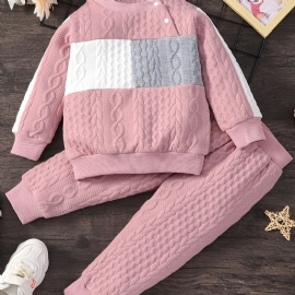 Jenter Patchwork Langermet Sweatshirt Og Matchende Buksesett