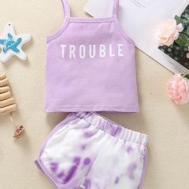 Jenter Purple Tank Top + Tie Dye Shorts Set Babyklær Til Sommeren