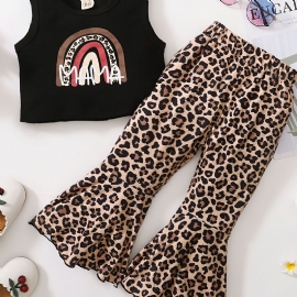 Jenter Rainbow Tank Top + Leopard Flared Bukser Set Barneklær