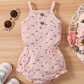 Jenter Ribbed Ditsy Floral Ermeløs Romper Bodysuit + Ruffle Trim Shorts Set Babyklær