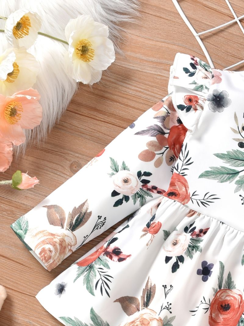 Jenter Ruffle Floral Shirt Topper Og Lange Bukser Sett & Pannebåndsett Barneklær