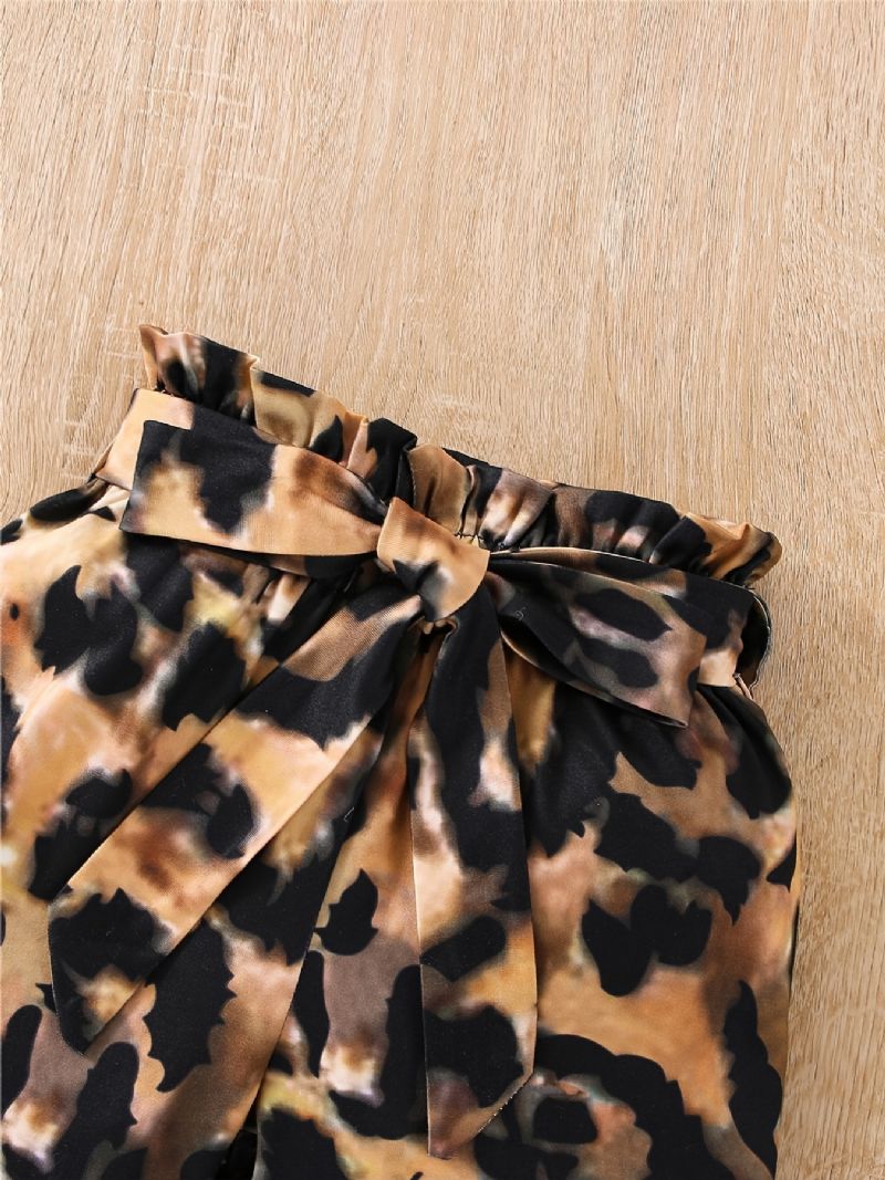 Jenter Ruffle Skulder Ermeløs Romper Bodysuit + Leopardprint Shorts Med Belte + Pannebåndsett Babyklær