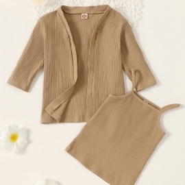 Jenter Strip Langermet Cardigan & Camisole Set