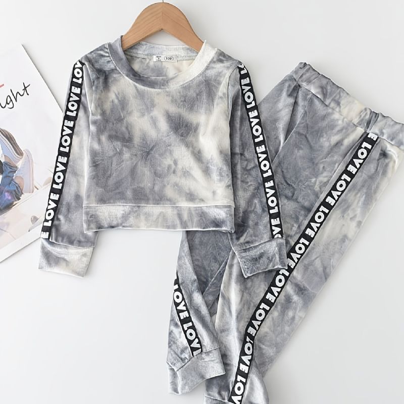 Jenter Tie Dye Langermet Sweatshirt + Joggebuksesett Barneklær