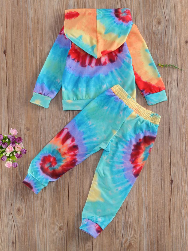 Jenter Tie Dye Print Hette- Og Buksesett Med Hette Og Lange Armer Småbarnsklær