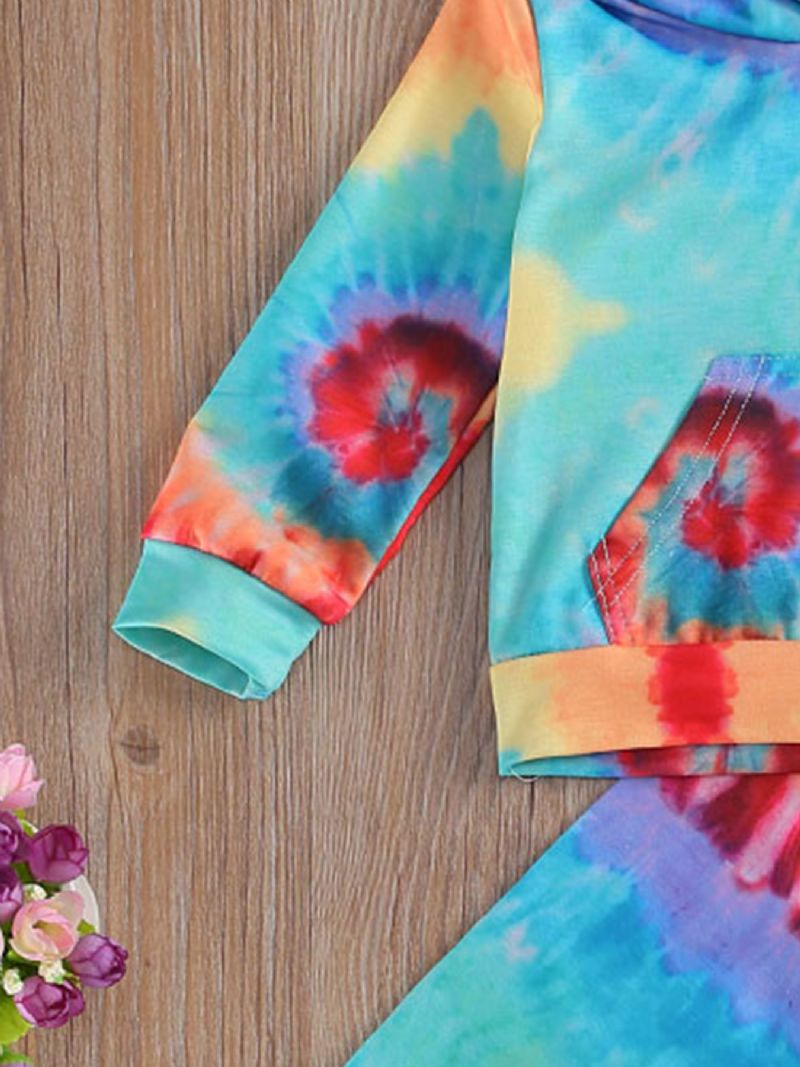 Jenter Tie Dye Print Hette- Og Buksesett Med Hette Og Lange Armer Småbarnsklær