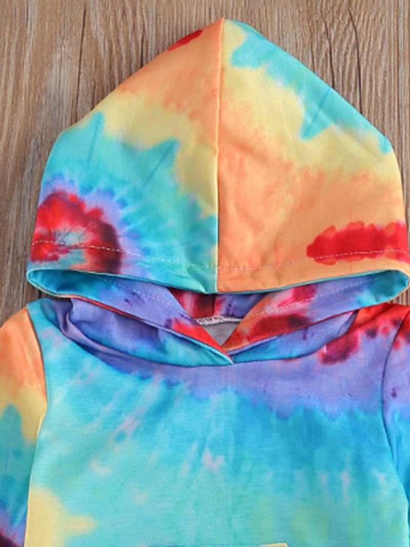 Jenter Tie Dye Print Hette- Og Buksesett Med Hette Og Lange Armer Småbarnsklær