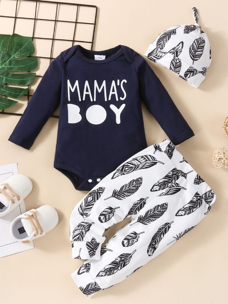 Mamas Gutter Letter Print Langermet Pullover Sweatshirt Buksesett 3stk