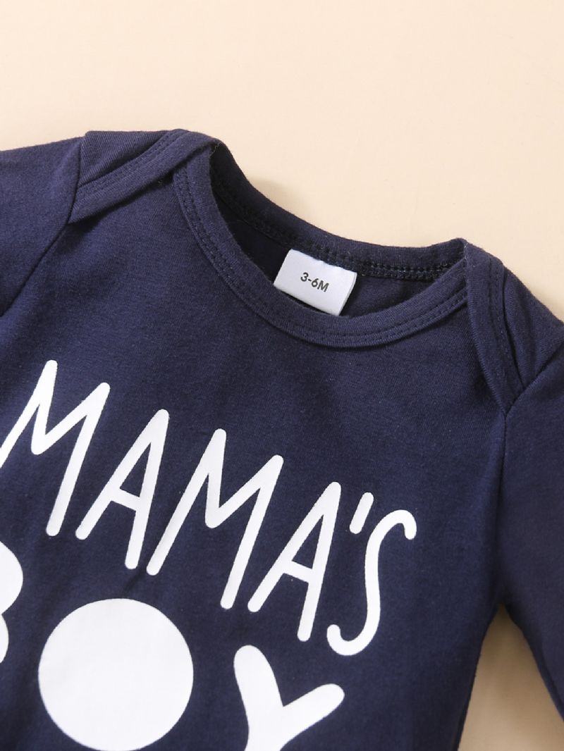 Mamas Gutter Letter Print Langermet Pullover Sweatshirt Buksesett 3stk