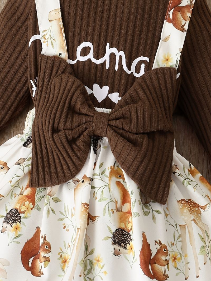 Nyfødt Baby Jenter Langermet Buksedress + Suspendel Skjørt + Pannebåndsett Layette Sett Babydåp Babyklær Antrekk