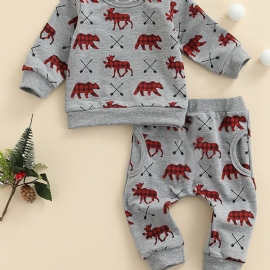 Nyfødt Baby Juleantrekk Pullover Hjortebjørn Print Rundhalset Langermet Sweatshirt Og Buksesett For Gutter Jenter