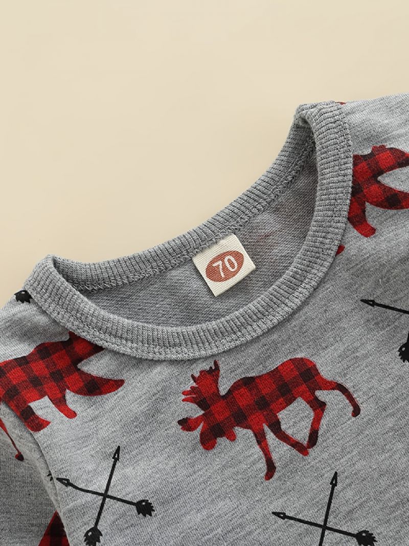 Nyfødt Baby Juleantrekk Pullover Hjortebjørn Print Rundhalset Langermet Sweatshirt Og Buksesett For Gutter Jenter