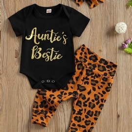 Nyfødt Jente Kortermet Romper + Leopard Print Buksesett Babyklær Antrekk Bodysuit