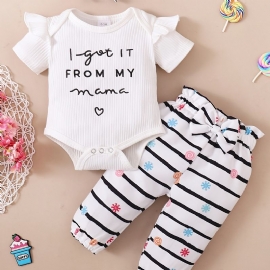 Småbarn Baby Letter Print Bodysuit Rompers Med Sløyfe Pannebånd For Jenter