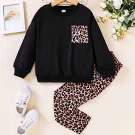 Småbarn Jente Genser Høst Leopard Print Leggings Svart Suit