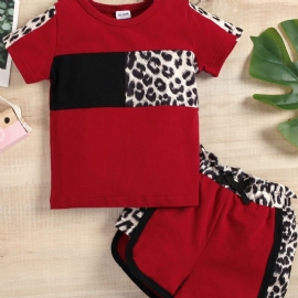 Småbarn Jenter Patchwork Red Leopard Shorts Sett