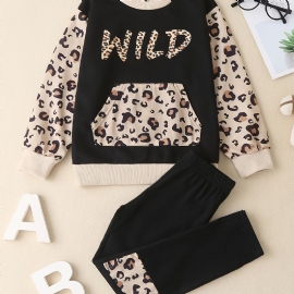 Småbarn Jenter Sett Vinter Casual Leopard Colorblock Langermet Sweater Set