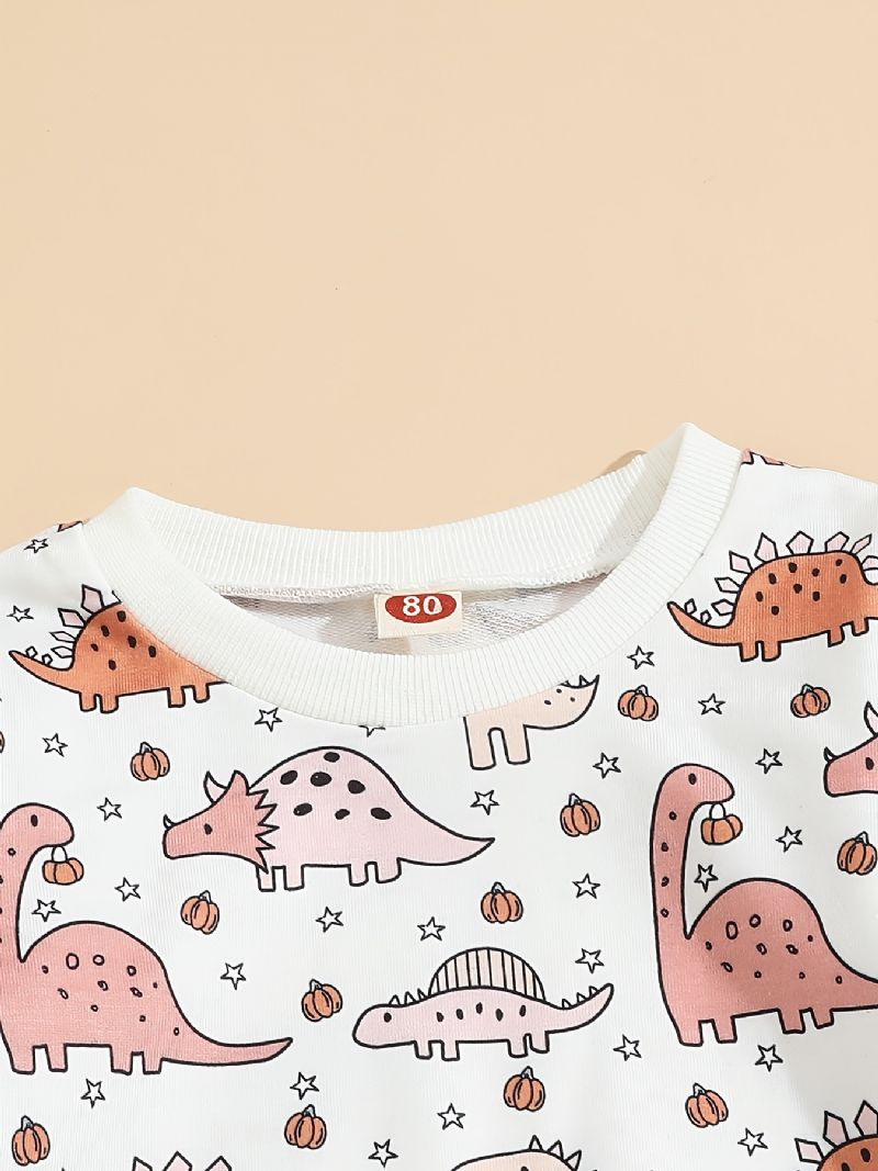 Småbarns Babygenser Dinosaurtrykk Langermet Sweatshirt Med Rund Hals Topp Og Buksesett For Gutter Jenter Barneklær