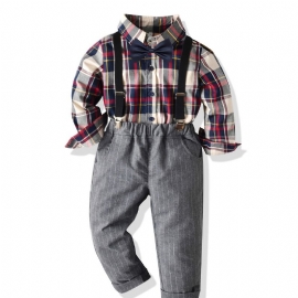 Småbarnsgutt Gentleman-antrekk Rutetskjorte Med Sløyfe Og Buksesett Barneklær