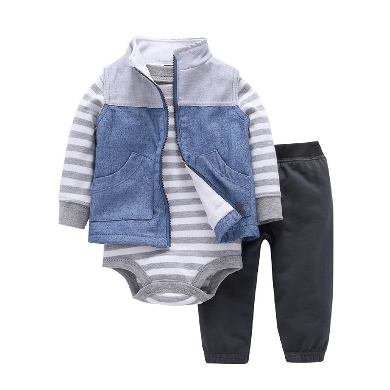 Spedbarn Baby Gutter Bodysuit & Bukser & Vest Sett For Høst Vinter Ny