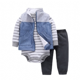 Spedbarn Baby Gutter Bodysuit & Bukser & Vest Sett For Høst Vinter Ny