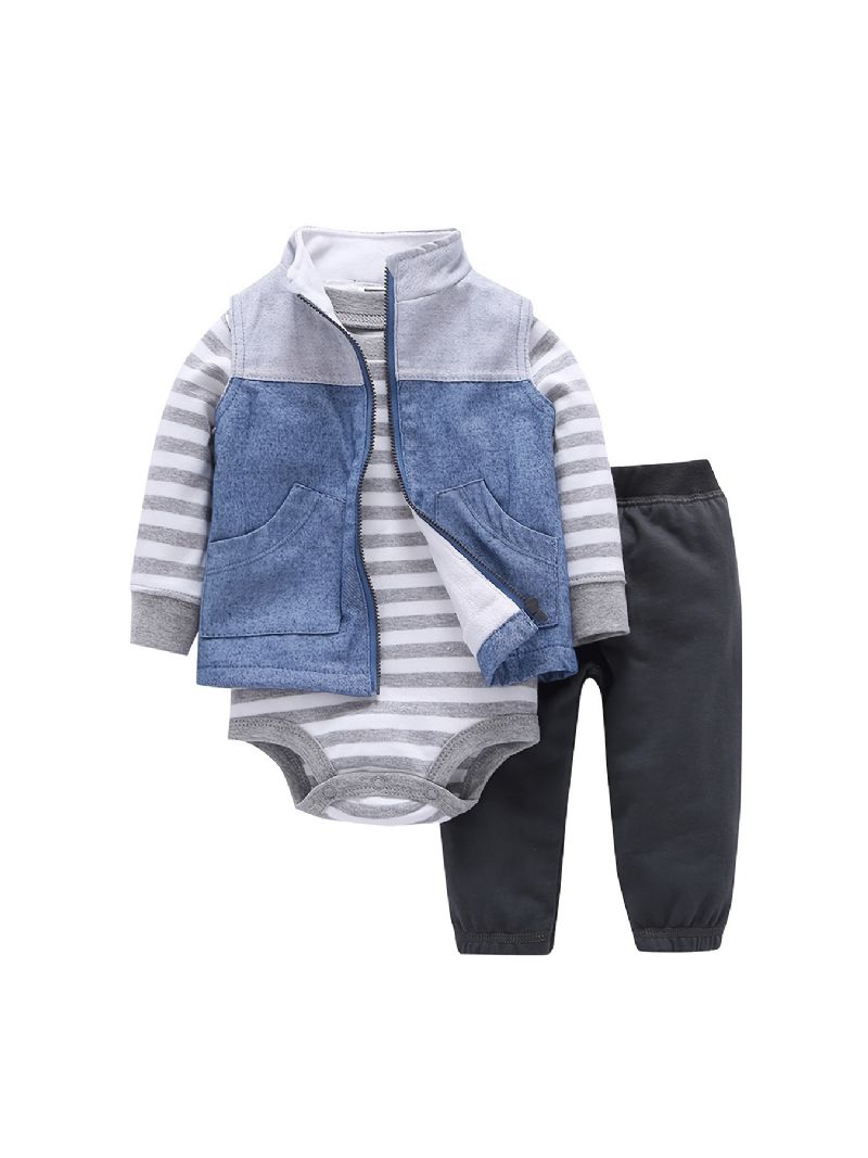 Spedbarn Baby Gutter Bodysuit & Bukser & Vest Sett For Høst Vinter Ny