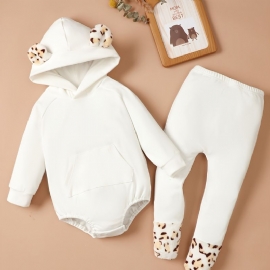 Spedbarn Baby Jenter Bodysuit & Strømpebukse Sett Med Leopard Print For Høst Vinter Ny