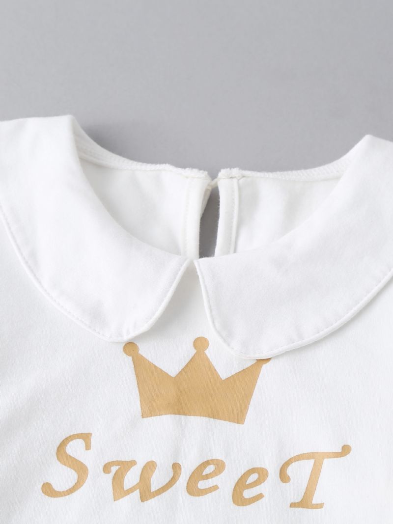 Toddler Baby Jenter Letter Crown Print Topp & Ruffle Overall Dress Set Barneklær