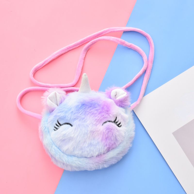 Baby Jenter Cute Plush Unicorn Glidelås Skulderveske Messenger Bag Myntpung