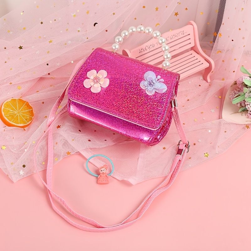 Baby Jenter Søt Sommerfugl Blomsterdekor Pearl Håndveske Crossbody Bag Princess Skulderveske