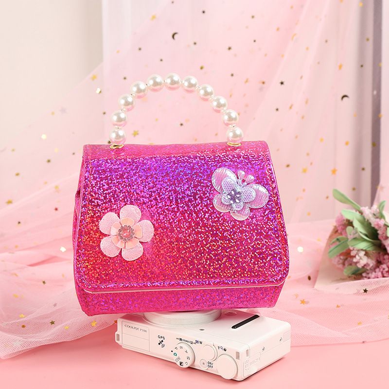 Baby Jenter Søt Sommerfugl Blomsterdekor Pearl Håndveske Crossbody Bag Princess Skulderveske