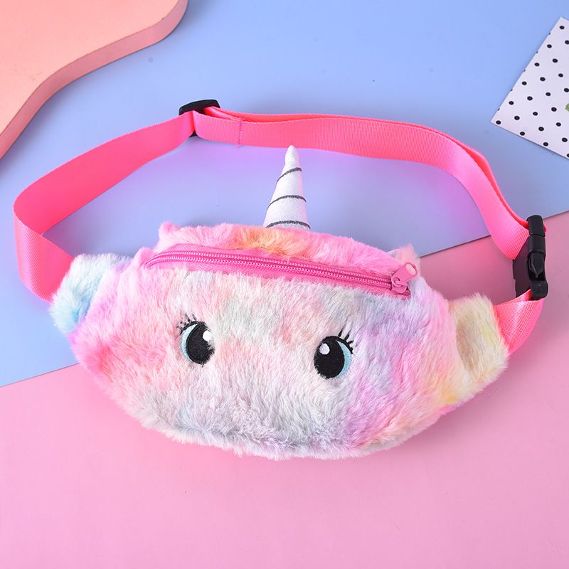 Jenter Plysj Tegneserie Unicorn Midjeveske Glidelås Skulderveske Messenger Bag Crossbody Bag Myntveske