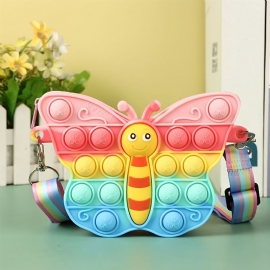 Jenter Silikon Søt Butterfly Skulderveske Justerbar Messenger Bag Myntveske Barnekompresjon Pop Fidget Toys