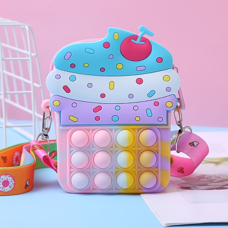 Jenter Silikon Søt Messenger Bag Myntpung Barne Dekompresjon Pop Fidget Toys Pedagogisk Lekeveske