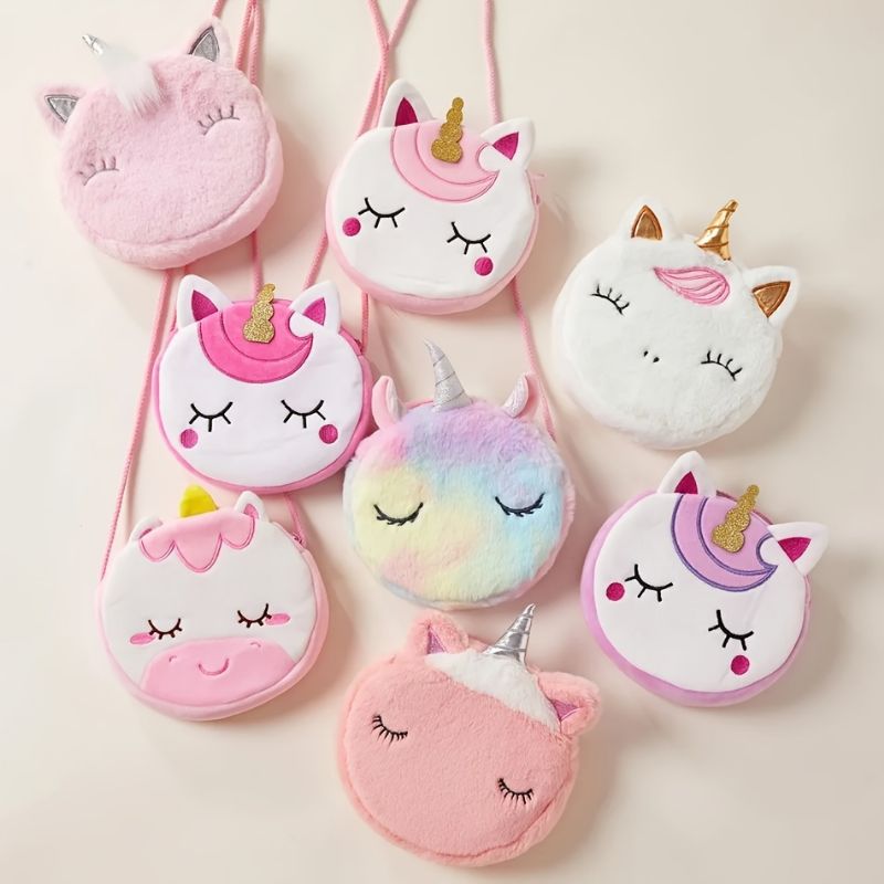 Jenter Søt Tegneserie Unicorn Plysj Skulder Crossbody Bag Gave Til Barn