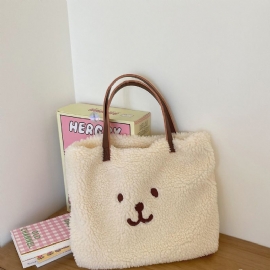 Kawaii Fluffy Handbag Cute Bear Tote Bag Fuzzy Skulderveske For Jente Tenåringer Kvinner Søt Stor Shopping Bag