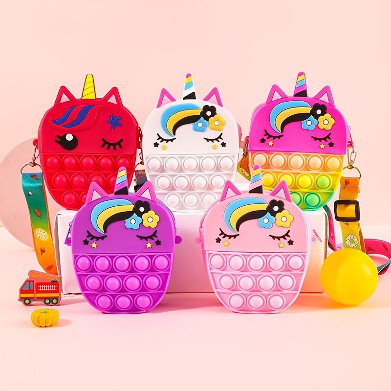 Silikon Søt Unicorn Messenger Bag Myntpung Dekompresjon Pop Fidget Leker For Gutter Jenter