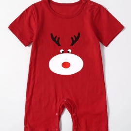 1 Stk Baby Jenter Søt Tegneserie Elg Print Romper Crew Neck Christmas Jumpsuit For Party